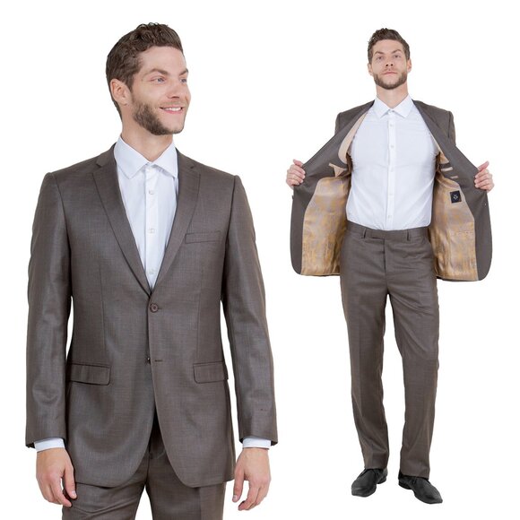 Sharkskin Slim Fit Mens 2-Piece Suit, Brown Cocoa